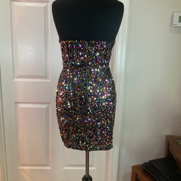 Lulus Sequin Cut Out Multicolor Strapless Party Mini Dress Size Medium - Picture 4 of 9
